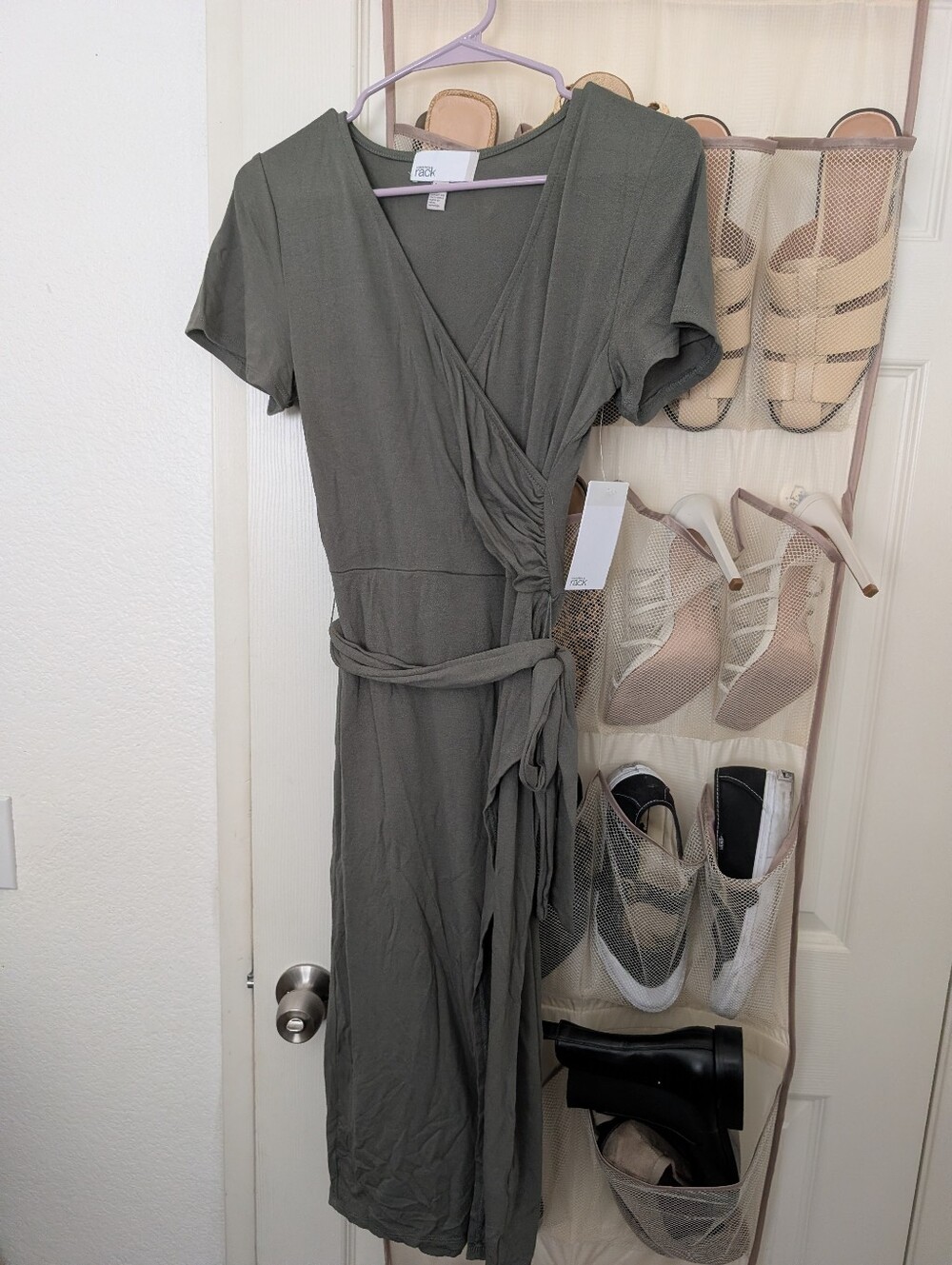 Wrap Midi Dress in Olive Green